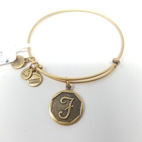 NWT Alex and Ani Letter F Monogram Initial Bracelet, Gold Tone, Metal - Picture 1 of 5